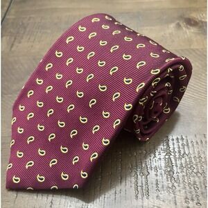 Brooks Brothers Makers Red Tie Yellow Paisley Print Men's Repp Silk Necktie